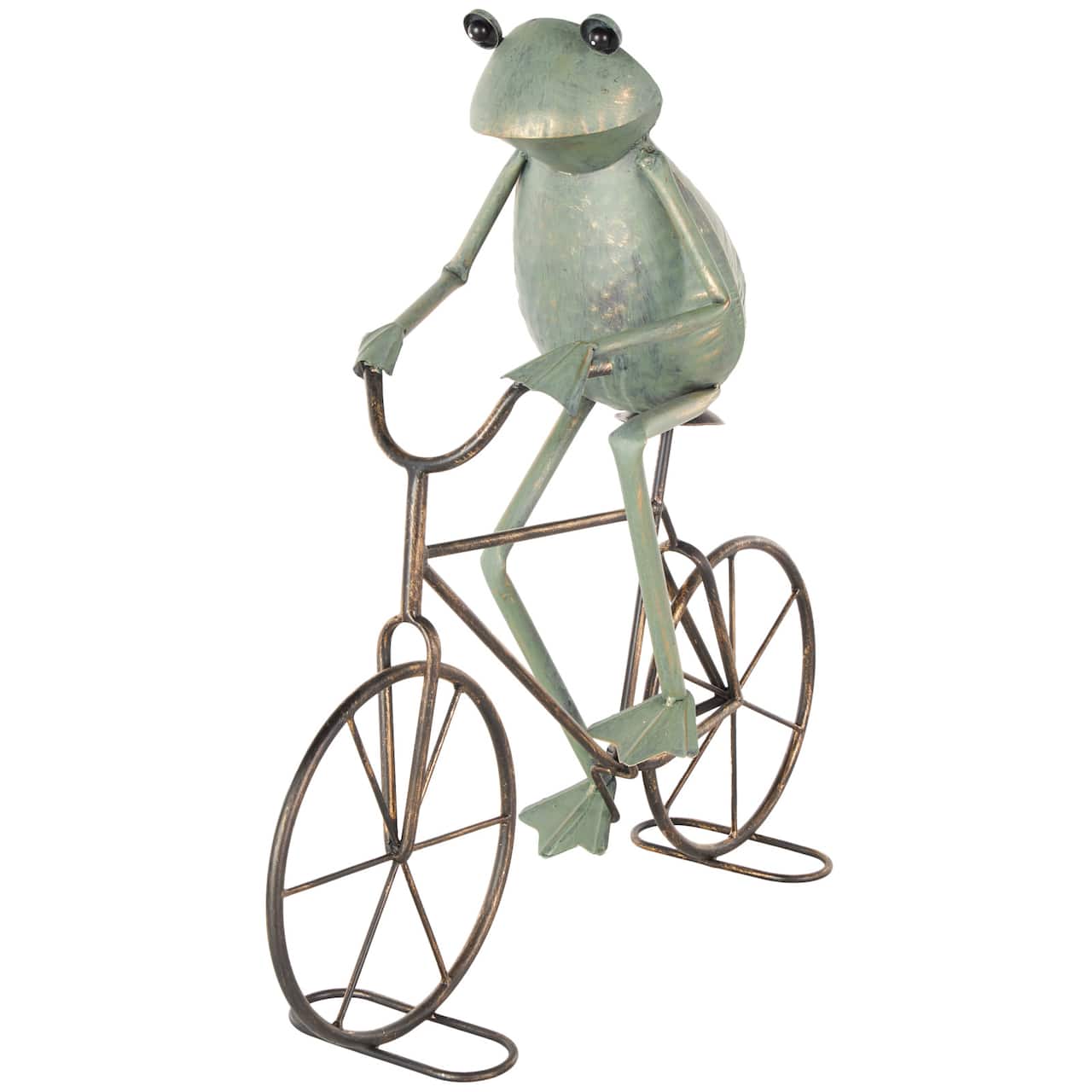 19.5" Frog on Bicycle Metal Garden Sculpture with Gold Accents
